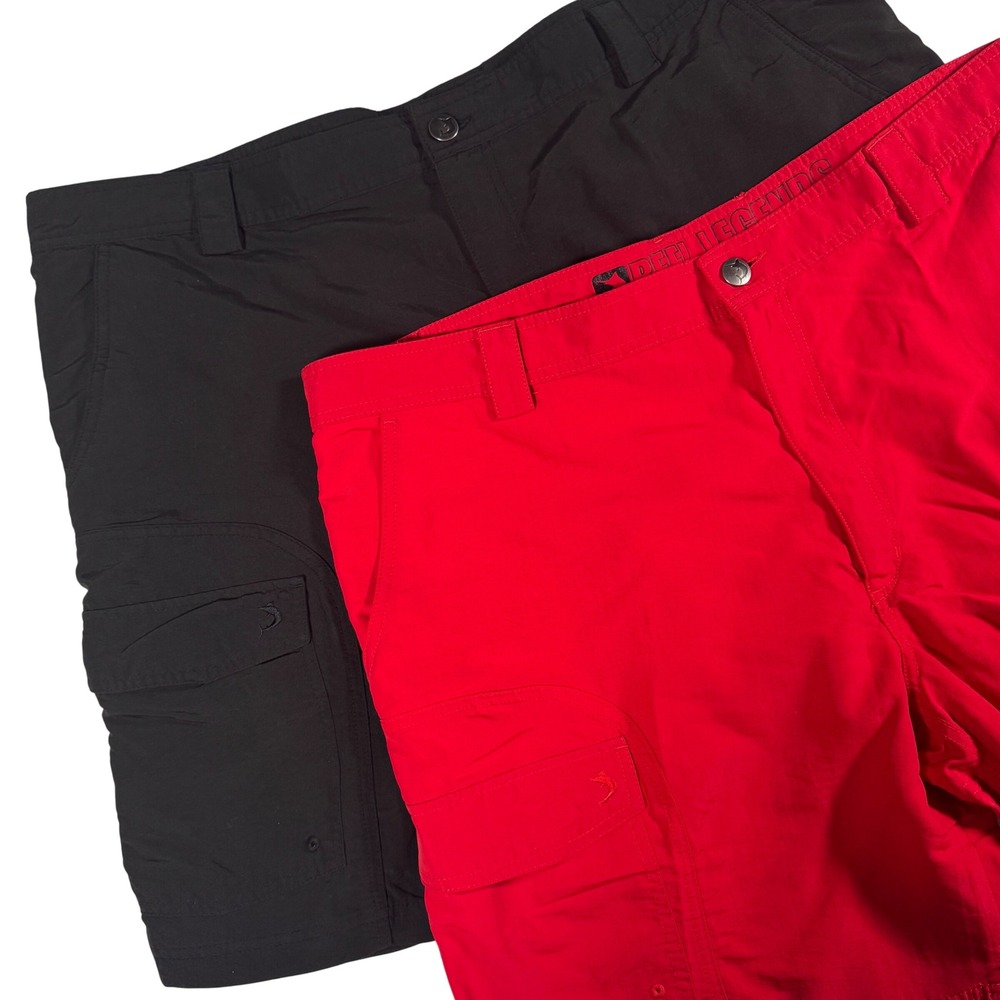 Reel Legends Freeline Cargo Fishing Shorts Mens 44 Black Red 2 Pair Bundle‎